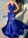 Mermaid Strapless Satin Prom Dresses With Ruched #UKM020127449