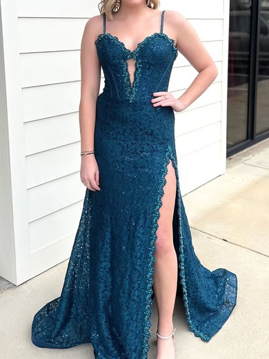 Sheath/Column Sweetheart Lace Cut Out Prom Dresses With Appliques #UKM020127453