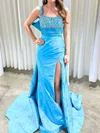 Mermaid Square Neck Satin Prom Dresses With Ruched #UKM020127455