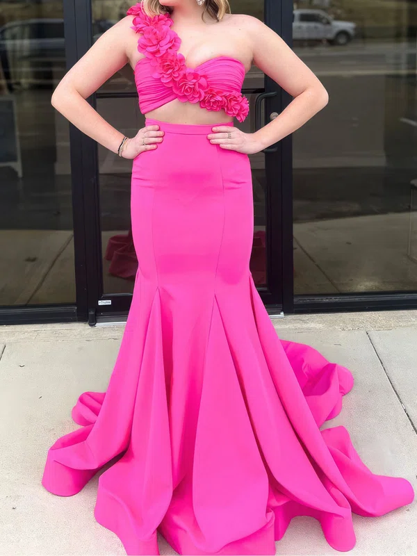 Mermaid One Shoulder Two Piece Prom Dresses With 3D Floral #UKM020127460