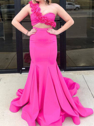 Mermaid One Shoulder Two Piece Prom Dresses With 3D Floral #UKM020127460