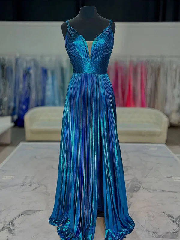 Sparkly A-line V-neck Metallic Prom Dresses With Ruched #UKM020127471