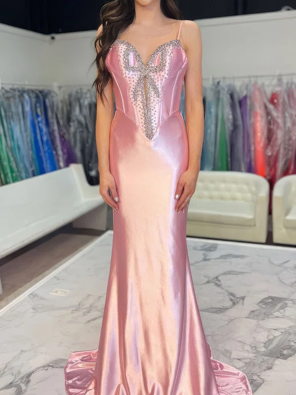 Mermaid Sweetheart Satin Backless Prom Dresses With Beading #UKM020127477