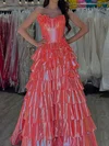 Ball Gown V-neck Metallic Tiered Prom Dresses #UKM020127480