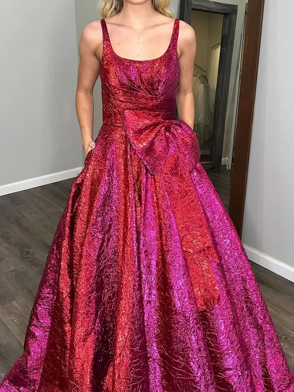 Ball Gown Square Neck Satin Prom Dresses With Bow #UKM020127483