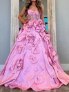 Ball Gown Sweetheart Satin 3D Floral Prom Dresses #UKM020127488