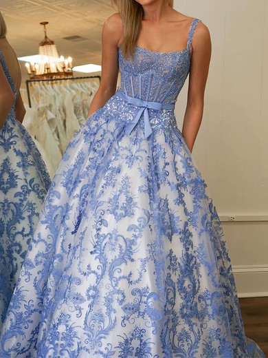 Ball Gown Square Neck Lace Corset Prom Dresses With Appliques #UKM020127490