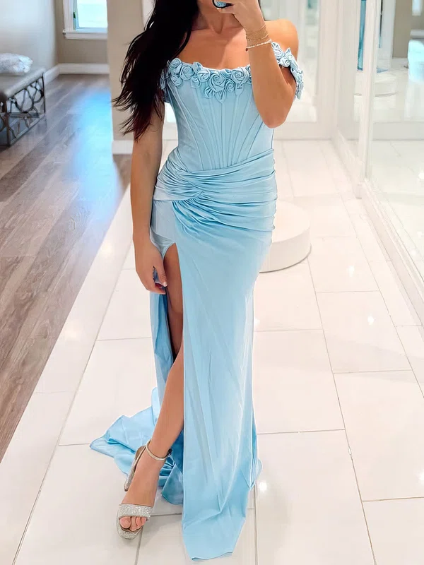 Sheath/Column Off-the-shoulder Satin Corset Prom Dresses With Ruched #UKM020127500