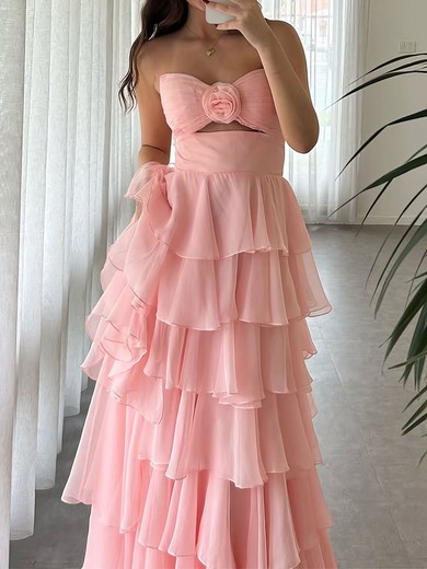 Ball Gown Strapless Chiffon Ruffle Tiered Prom Dresses #UKM020127504