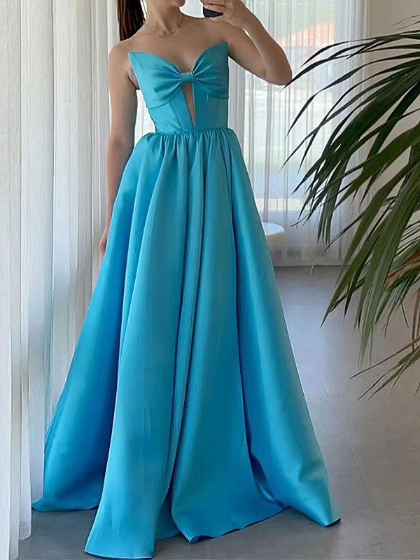 Ball Gown Strapless Satin Cut Out Prom Dresses With Bow #UKM020127510