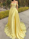 A-line Off-the-shoulder Satin Corset Prom Dresses With Beading #UKM020127517