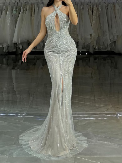 Sheath/Column Halter Sparkly Sequin Prom Dresses #UKM020127518