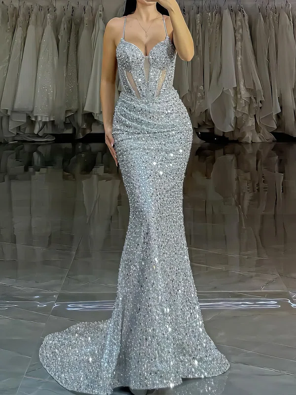 Mermaid Sweetheart Sparkly Sequin Prom Dresses With Ruched #UKM020127519