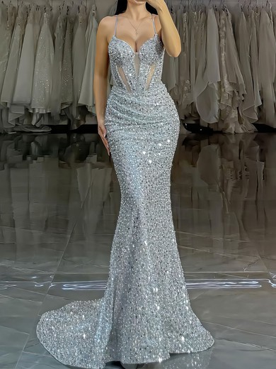 Mermaid Sweetheart Sparkly Sequin Prom Dresses With Ruched #UKM020127519