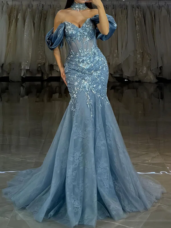 Mermaid Off-the-shoulder Lace Corset Prom Dresses With Appliques #UKM020127523