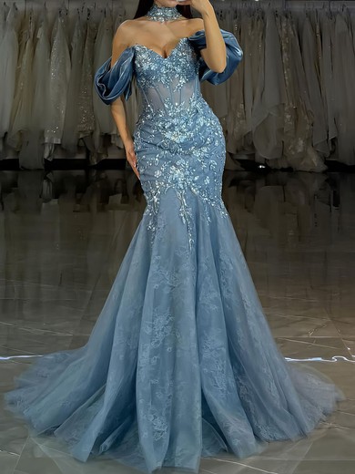 Mermaid Off-the-shoulder Lace Corset Prom Dresses With Appliques #UKM020127523