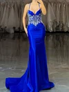 Mermaid V-neck Satin Corset Prom Dresses With Appliques #UKM020127531