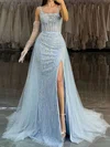 Mermaid Square Neck Sparkly Sequin Prom Dresses With Appliques #UKM020127535