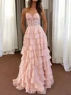 Ball Gown Strapless Chiffon Tiered Prom Dresses With Appliques #UKM020127540