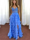 Ball Gown Strapless Chiffon Tiered Prom Dresses With Appliques #UKM020127541