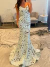 Mermaid Strapless Floral Satin Prom Dresses With Ruched #UKM020127545
