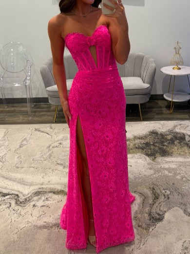 Sheath/Column Strapless Lace Corset Prom Dresses With Ruched #UKM020127555