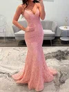 Mermaid V-neck Lace Backless Beaded Prom Dresses #UKM020127567