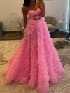 Ball Gown Strapless Tulle Ruffle Tiered Prom Dresses #UKM020127574