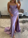 Sheath/Column Straight Satin Corset Prom Dresses With Beading #UKM020127577