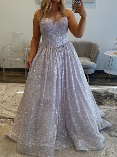 Ball Gown Sweetheart Sparkly Sequin Prom Dresses With Beading #UKM020127590