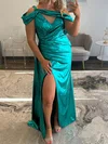 Sheath/Column Asymmetrical Neck Metallic Prom Dresses With Ruched #UKM020127591