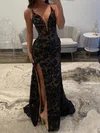 Sheath/Column V-neck Lace Backless Beaded Prom Dresses #UKM020127593