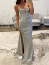 Sheath/Column Strapless Metallic Prom Dresses With Beading #UKM020127599
