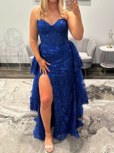 Sheath/Column Strapless Sparkly Sequin Prom Dresses With Appliques #UKM020127600