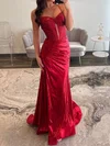 Sheath/Column V-neck Metallic Prom Dresses With Ruched #UKM020127603