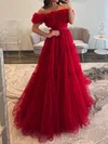 Ball Gown Off-the-shoulder Tulle Ruffle Prom Dresses #UKM020127605