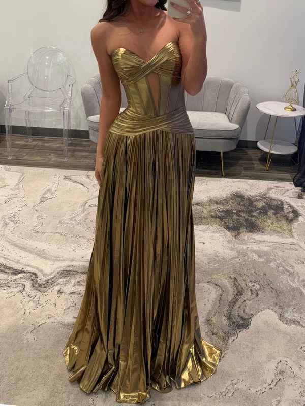 A-line Strapless Metallic Prom Dresses With Ruched #UKM020127606