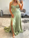 A-line Strapless Satin Corset Prom Dresses With Ruched #UKM020127607