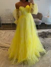 Ball Gown Off-the-shoulder Tulle Prom Dresses With Puff Sleeve #UKM020127614