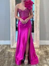 Sheath/Column One Shoulder Satin Corset Prom Dresses With Beading #UKM020127626