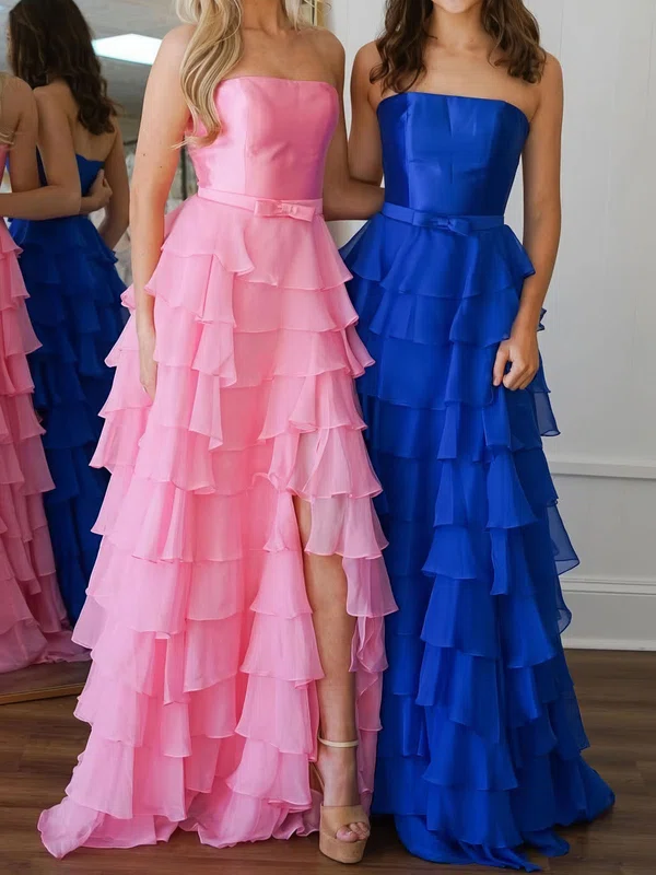Ball Gown Strapless Chiffon Ruffle Tiered Prom Dresses #UKM020127628
