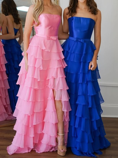 Ball Gown Strapless Chiffon Ruffle Tiered Prom Dresses #UKM020127628