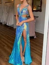 Sheath/Column V-neck Cut Out Sparkly Sequin Prom Dresses #UKM020127629