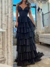 Ball Gown V-neck Chiffon Ruffle Tiered Prom Dresses #UKM020127650