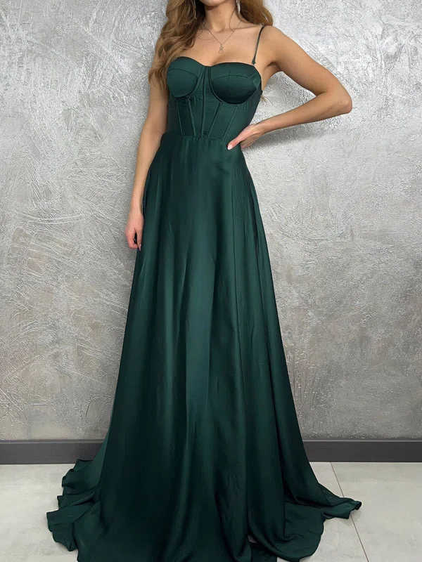 A-line Sweetheart Satin Corset Prom Dresses With Split #UKM020127652