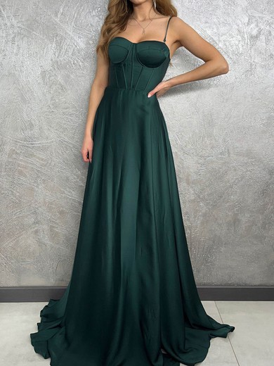 A-line Sweetheart Satin Corset Prom Dresses With Split #UKM020127652