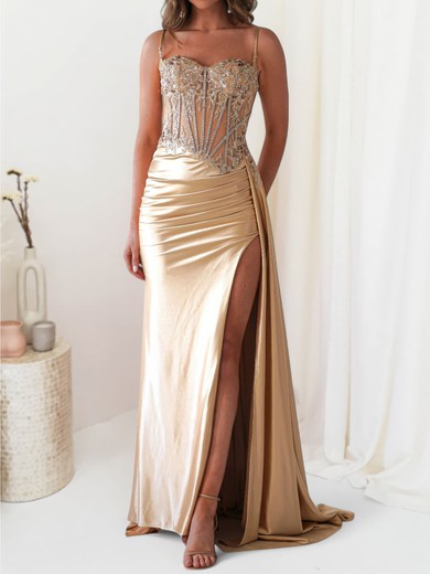 Mermaid Sweetheart Satin Corset Prom Dresses With Appliques #UKM020127670