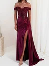 Sheath/Column Off-the-shoulder Satin Prom Dresses With Appliques #UKM020127678