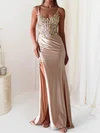 Sheath/Column V-neck Glitter Corset Prom Dresses With Appliques #UKM020127680