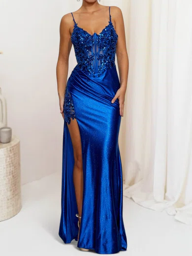 Sheath/Column V-neck Glitter Prom Dresses With Appliques #UKM020127685